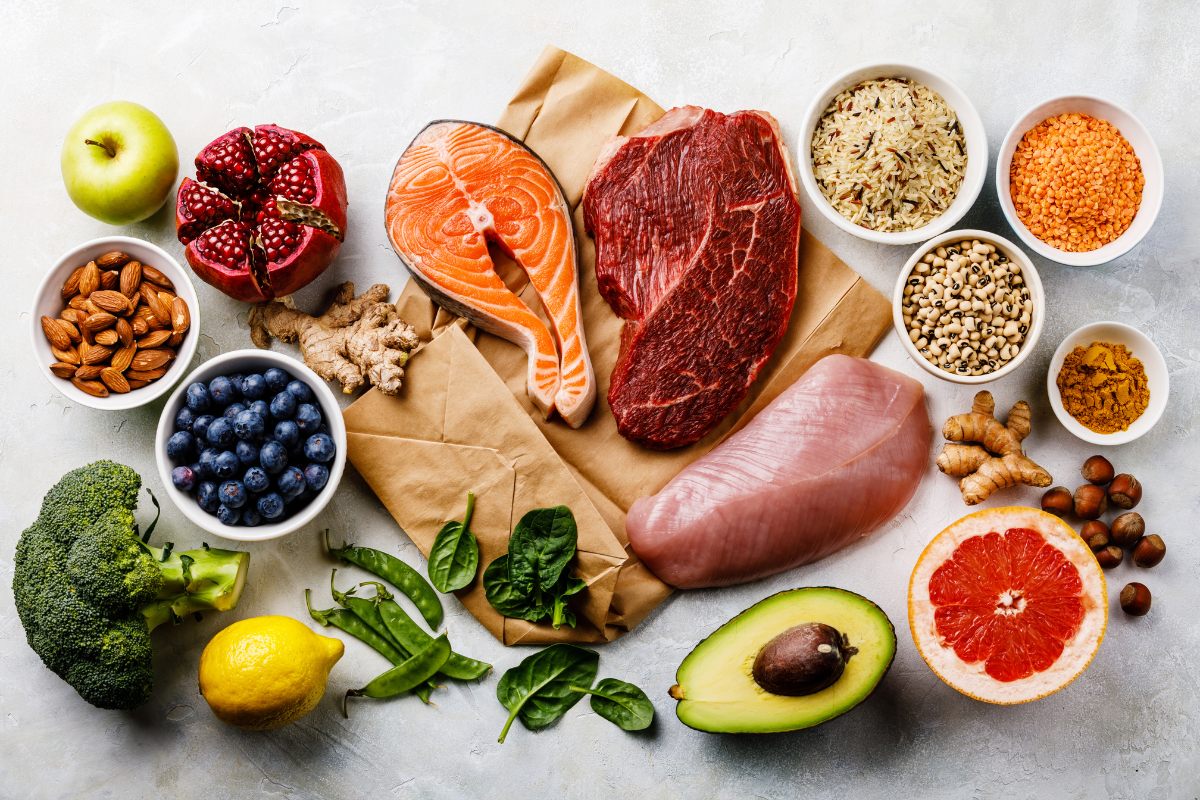 A selection of organic food suitable for clean eating.