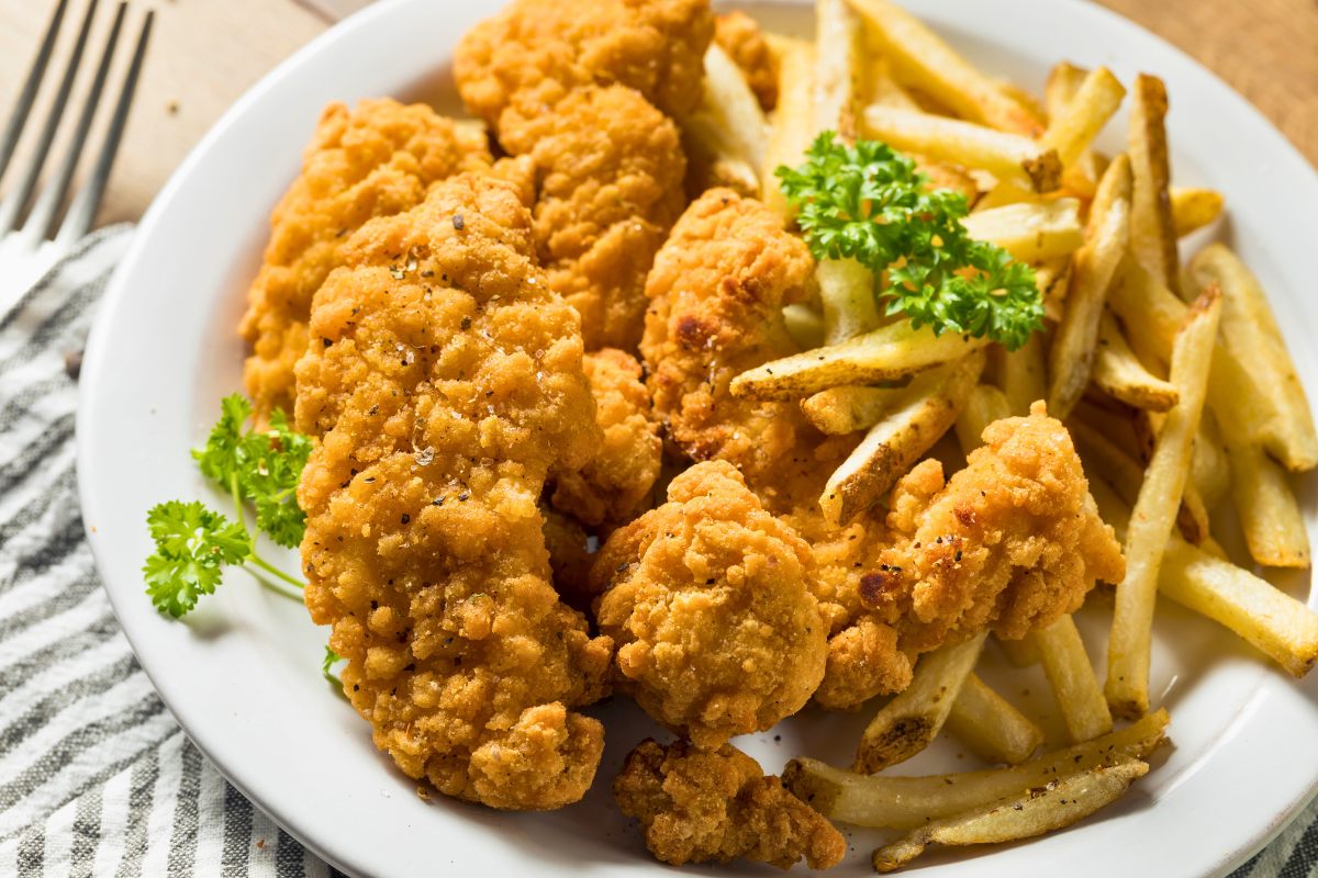 Chicken tenders and French fries.