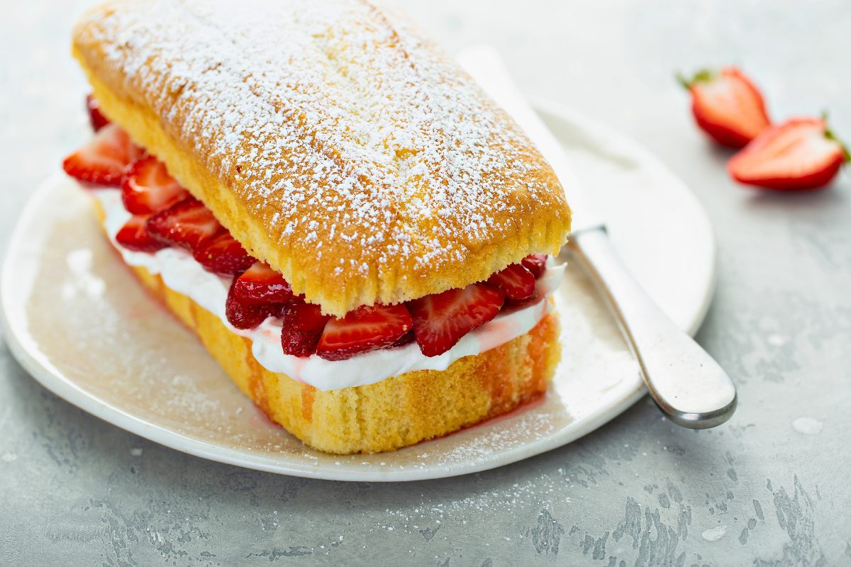 Pound cake with an strawberries and cream filling.
