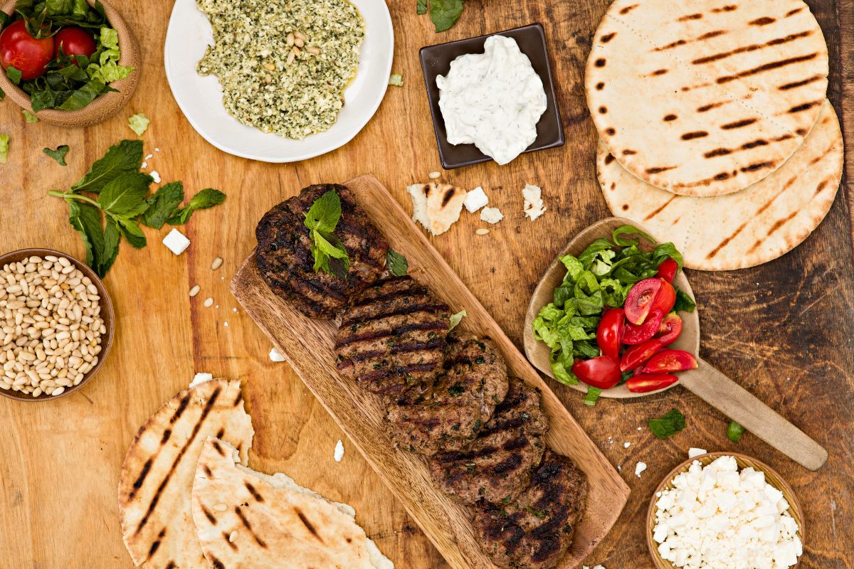 DIY lamb burger pita station.