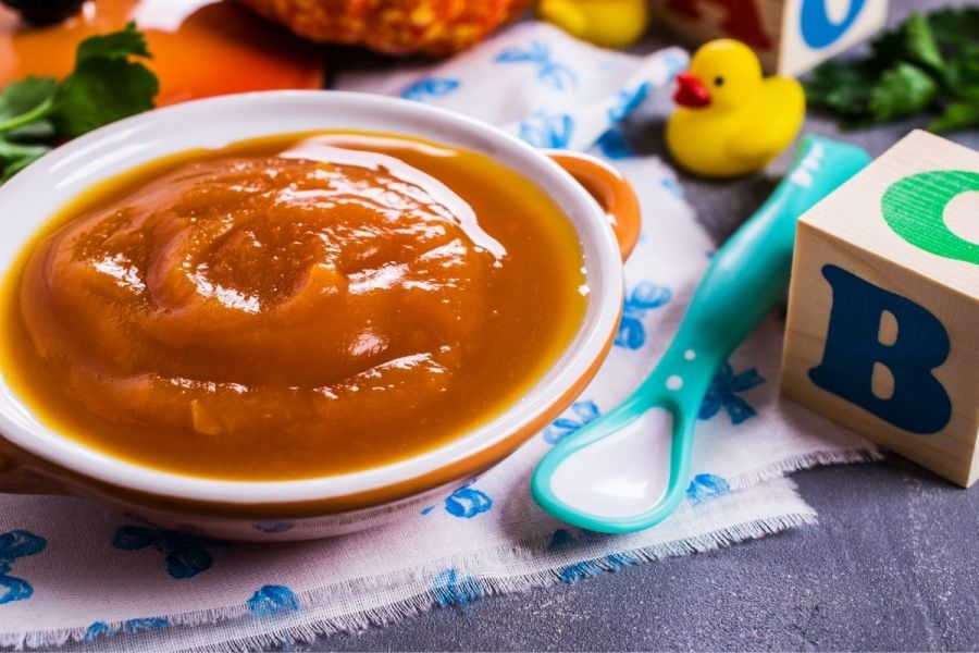 Homemade pumpkin and carrot baby food.