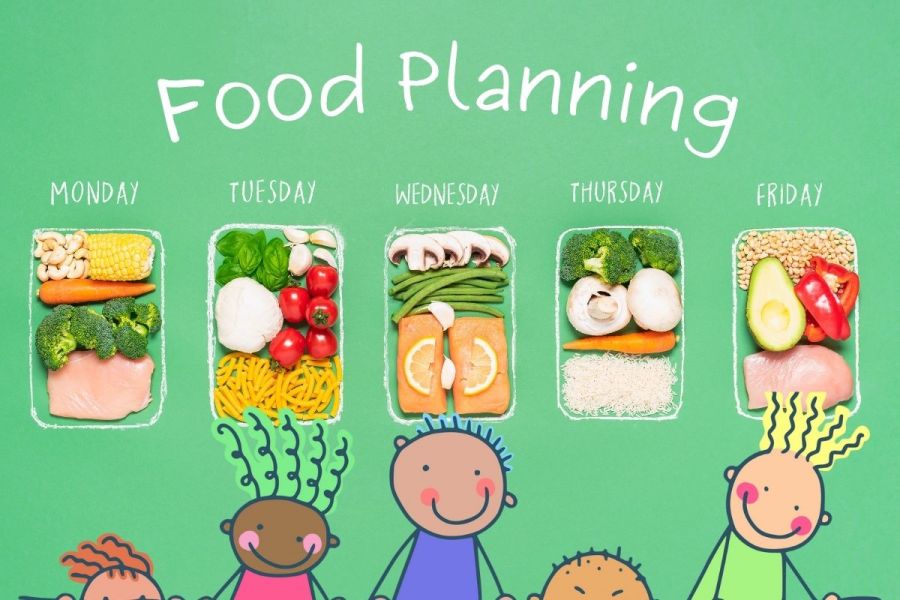 Weekly menu planning and stick kids underneath.