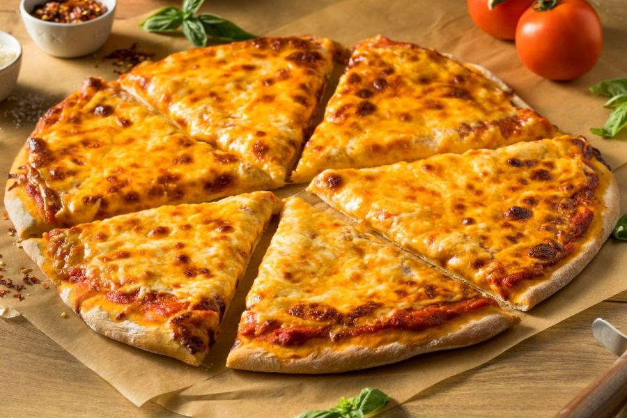 Homemade cheese pizza.
