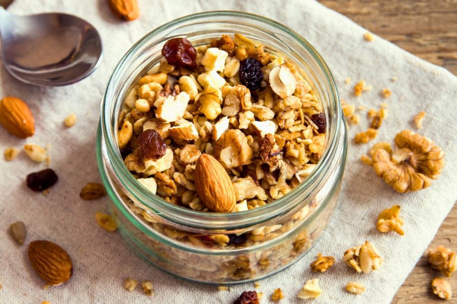 A jar with homemade granola.