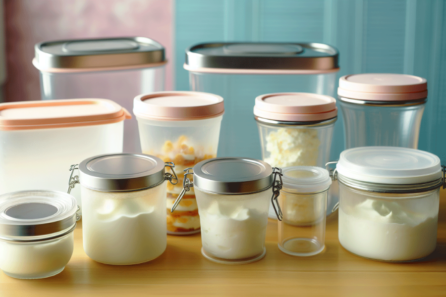 Airtight containers for storing frozen yogurt.
